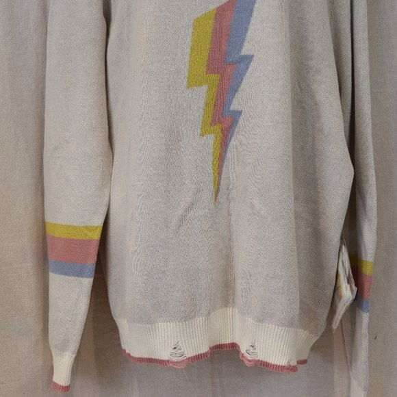 FATE Colorful Lighting Bolt Distressed Knit Sweater with matching mask 2X - Picture 9 of 10